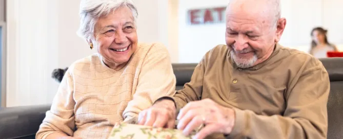 assisted living and memory care residents opening memory boxes